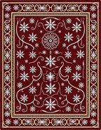 Deep Red Snowflake Medallion Border Rug