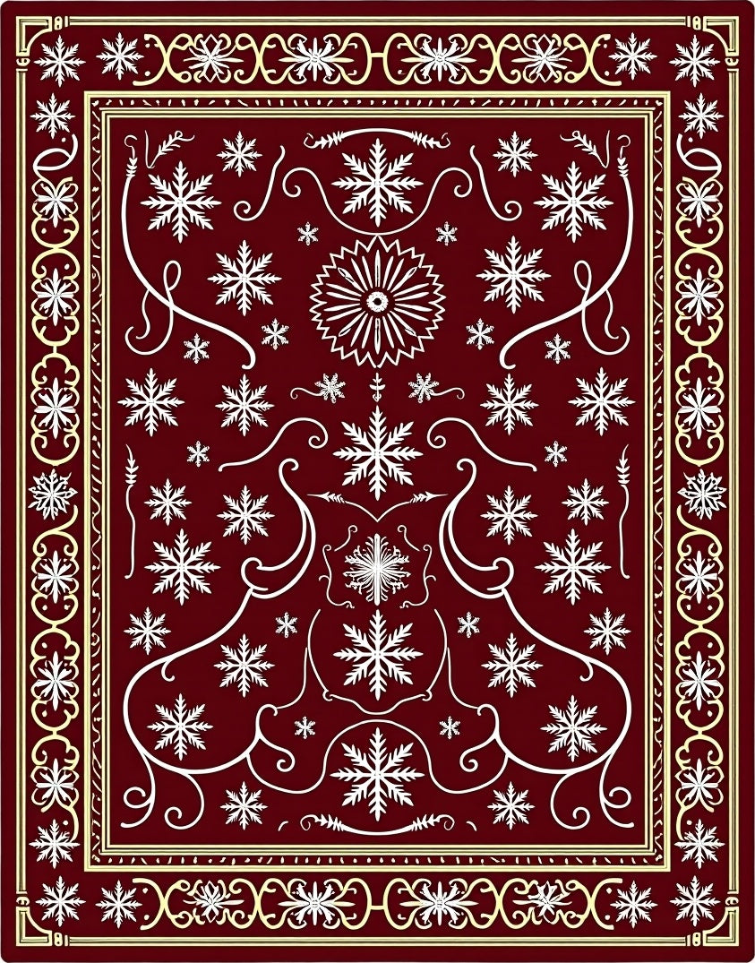 Deep Red Snowflake Medallion Border Rug
