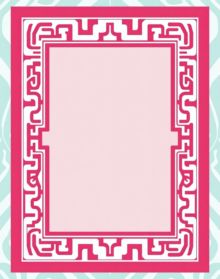 Crimson Geometric Maze Border Rug