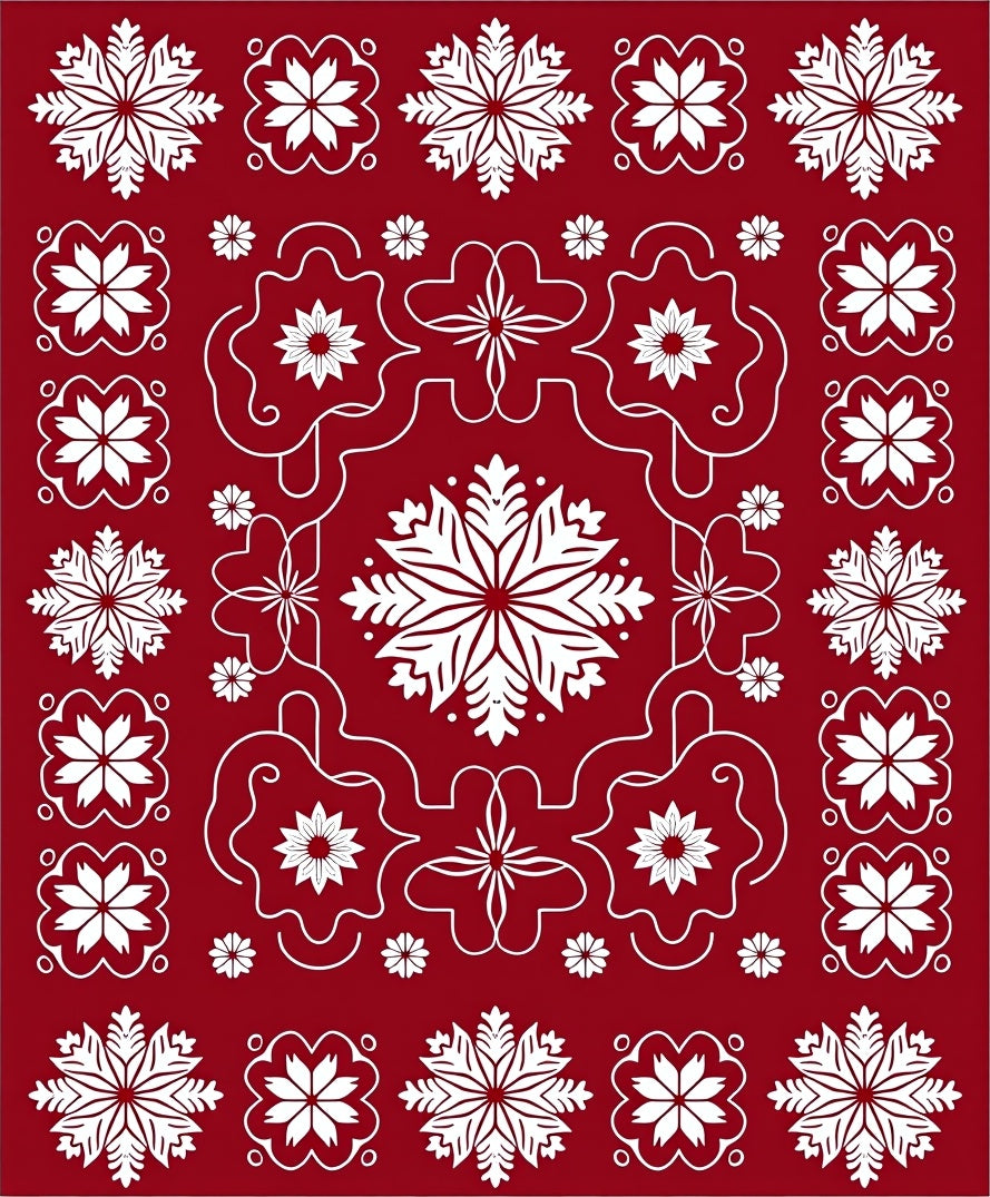 Crimson Snowflake Medallion Border Rug