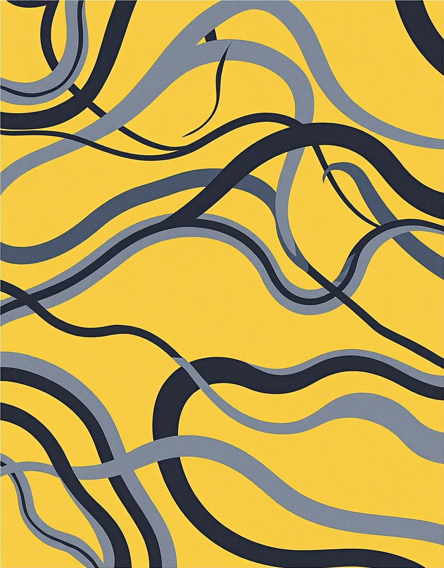 Modern Yellow Gray Swirl Stripes Rug