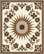Cream and Brown Floral Sunburst Rug