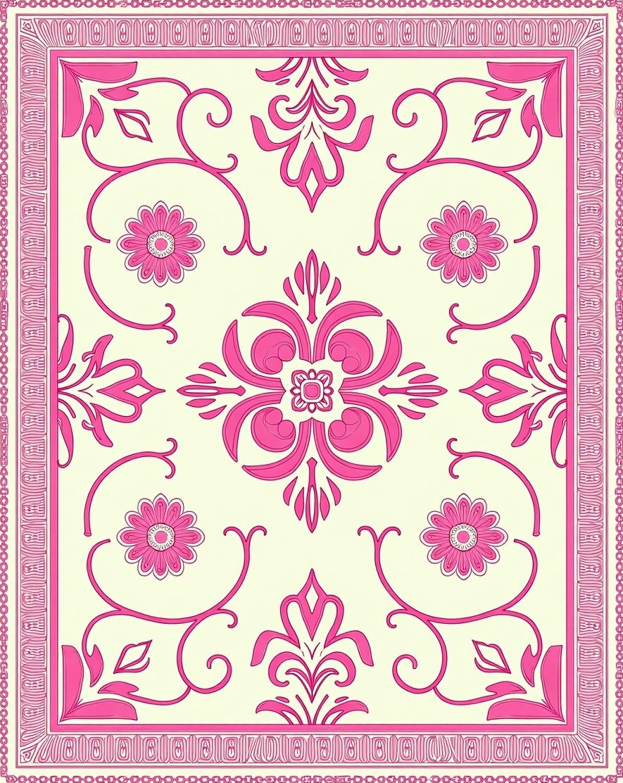 Vibrant Pink Floral Baroque Rug