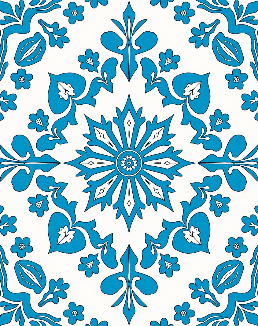 Bright Turquoise Floral Symmetry Rug
