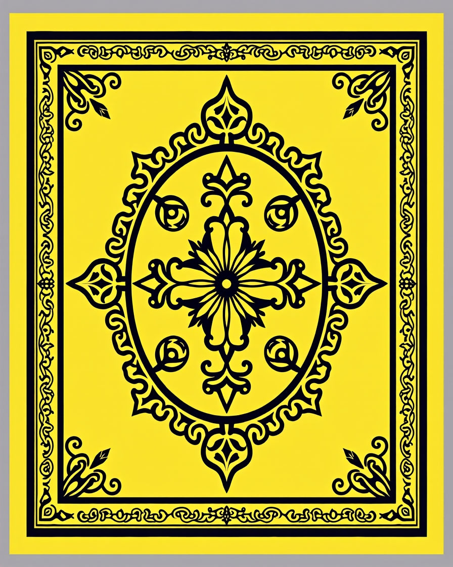 Golden Yellow Black Ornate Medallion Rug