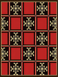 Geometric Red Black Golden Floral Squares Rug