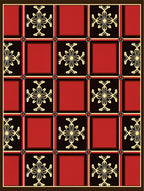 Geometric Red Black Golden Floral Squares Rug