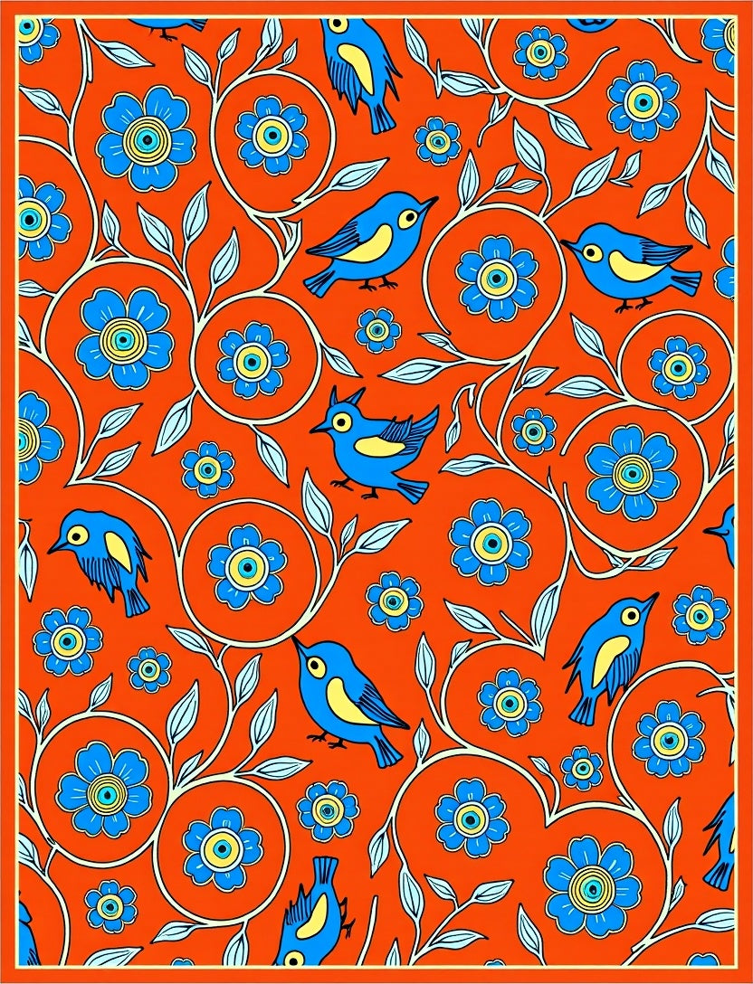 Charming Blue Birds Floral Vine Rug