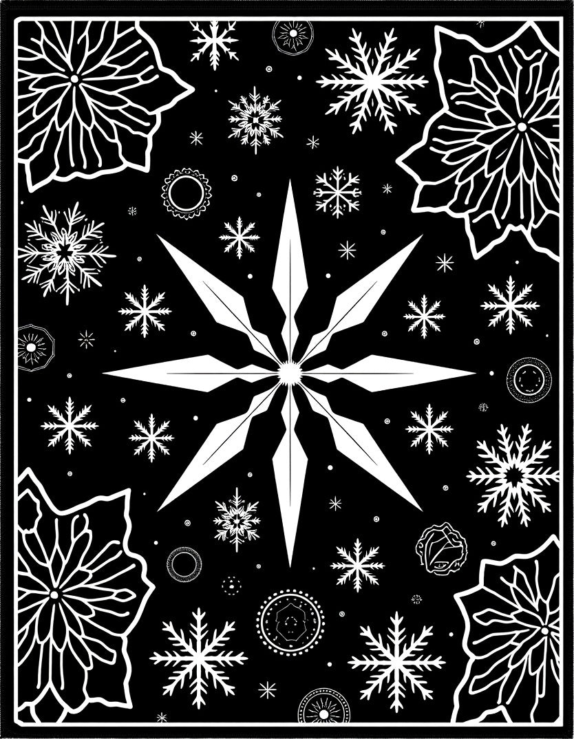 Black White Snowflake Medallion Star Rug