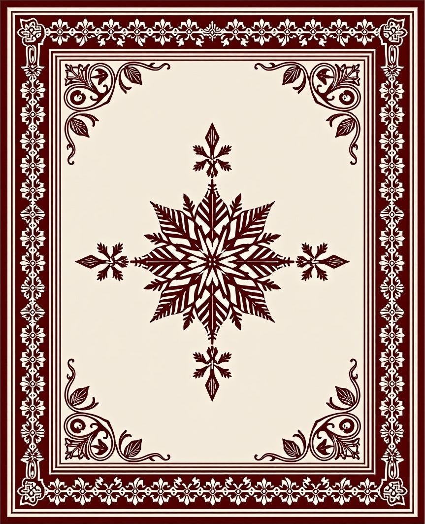 Maroon and Cream Ornamental Snowflake Rug