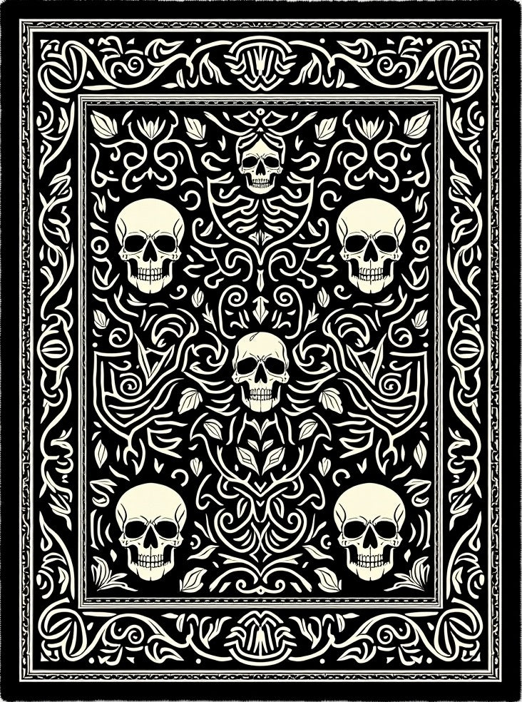 Gothic Skull Floral Scrollwork Rug
