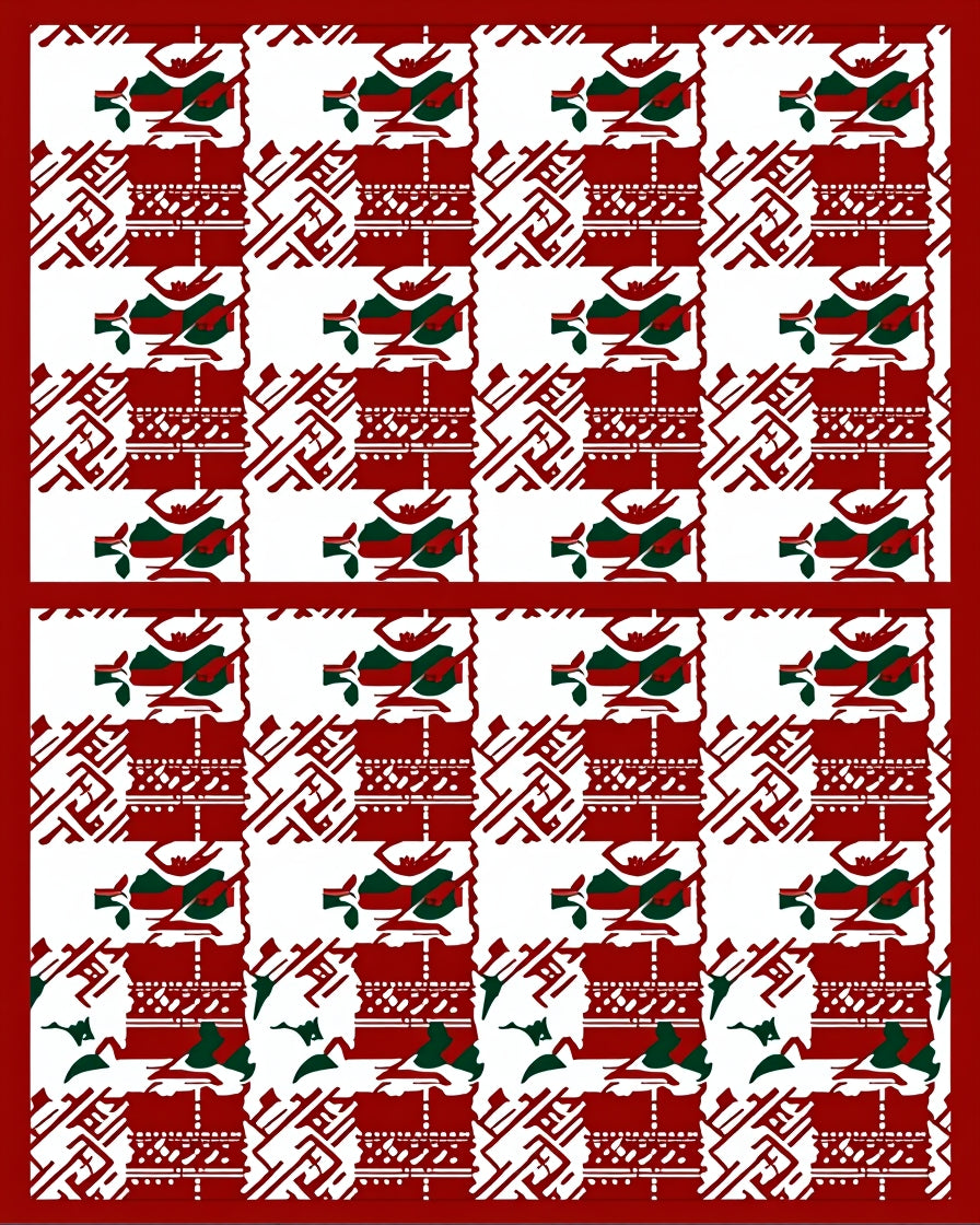 Red Green Geometric Checkerboard Imprint Rug