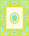 Yellow Aqua Sunburst Border Rug