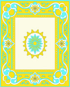 Yellow Aqua Sunburst Border Rug