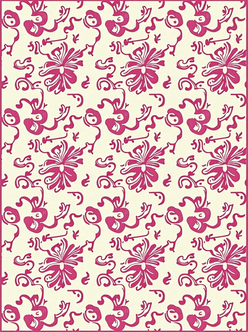 Fuchsia Floral SwirlsCream Area Rug