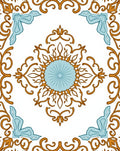 Ornate Blue Gold Scrollwork Tile Rug