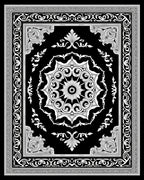 Ornate Black and White Medallion Border Rug