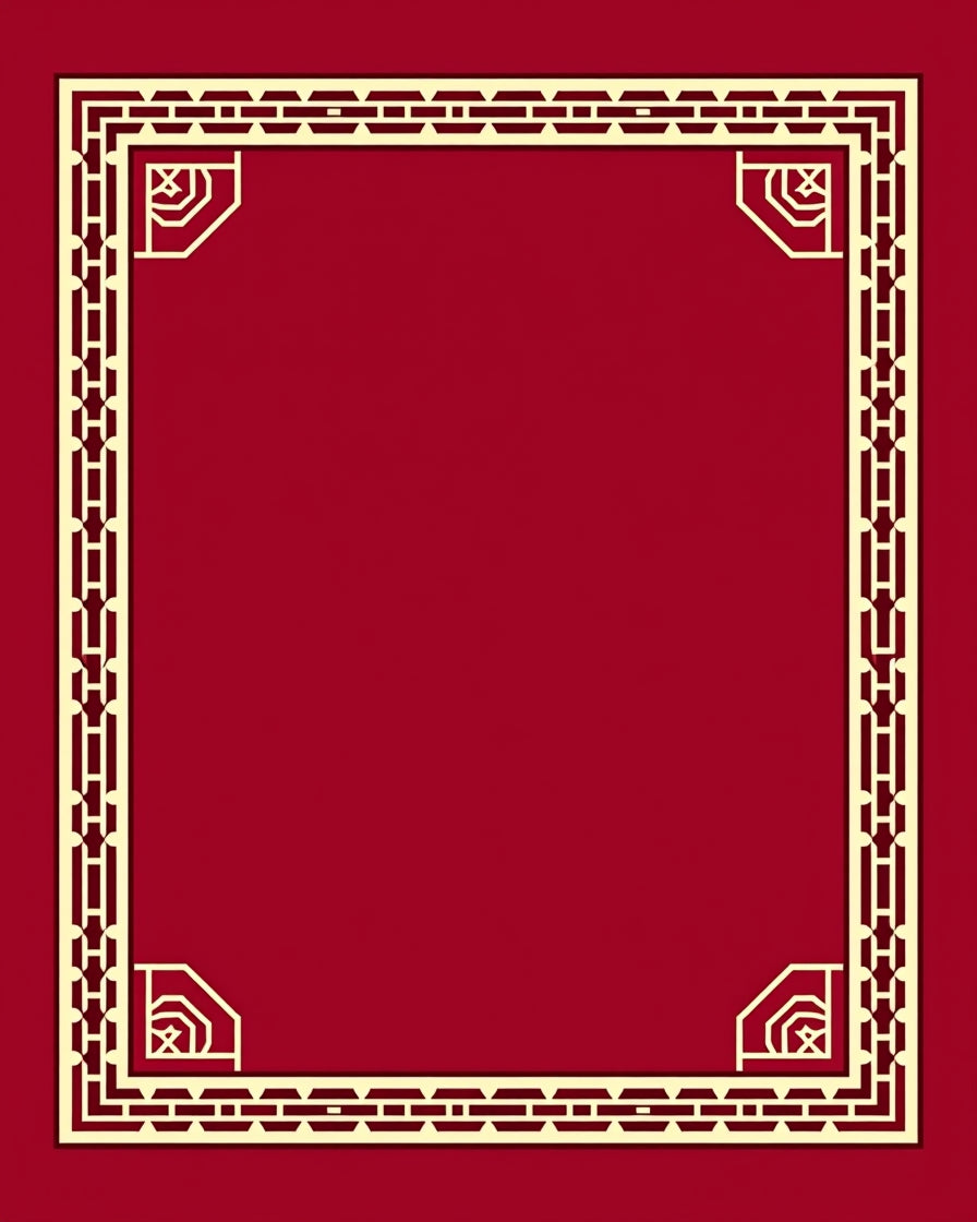 Crimson Bordered Geometric Square Frame Rug