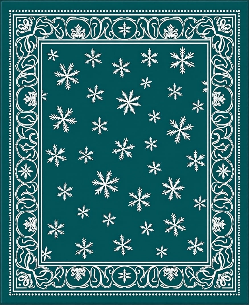 Deep Teal Snowflake Border Rug