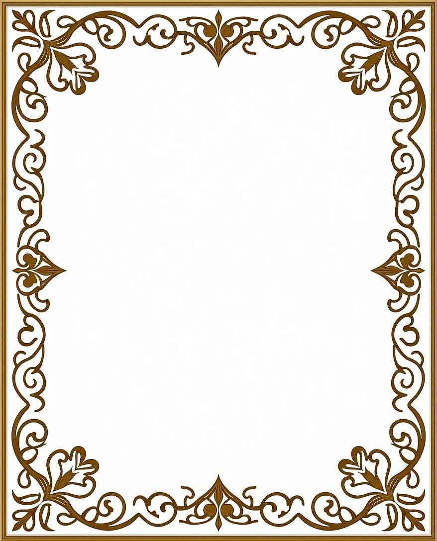 Ornate Brown Scrollwork Floral Frame Rug