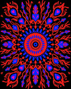 Crimson Blue Fiery Peacock Mandala Rug