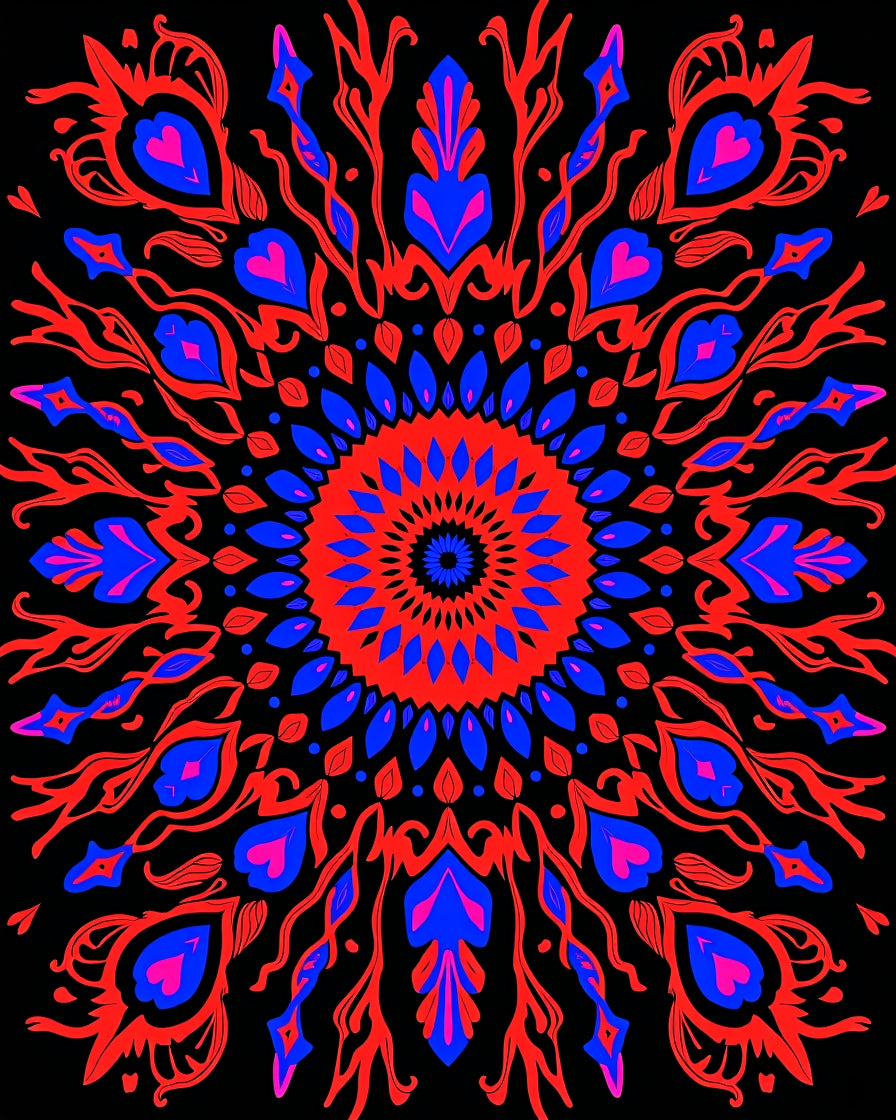 Crimson Blue Fiery Peacock Mandala Rug