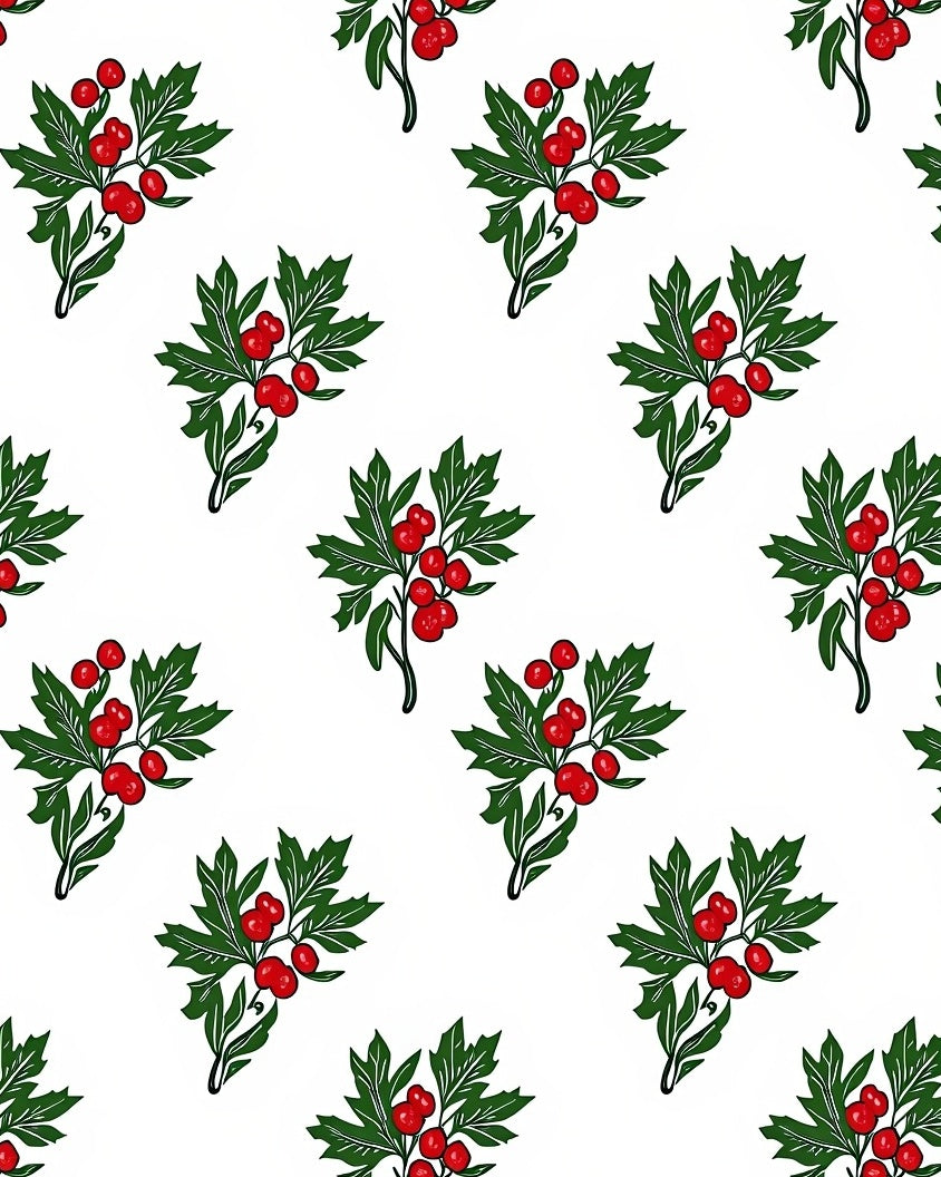 Christmas Holly Berry Sprig Repeat Rug