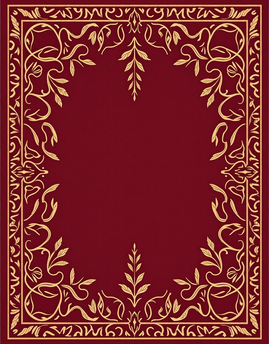 Deep Red Golden Floral Border Rug