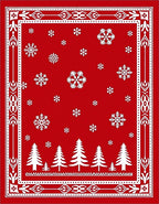 Classic Red Snowflake Forest Border Rug