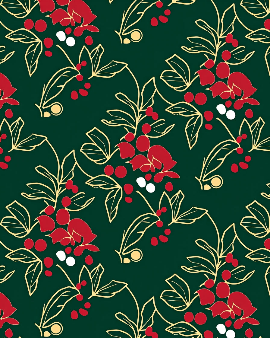 Red White Berry Branch Swirl Rug
