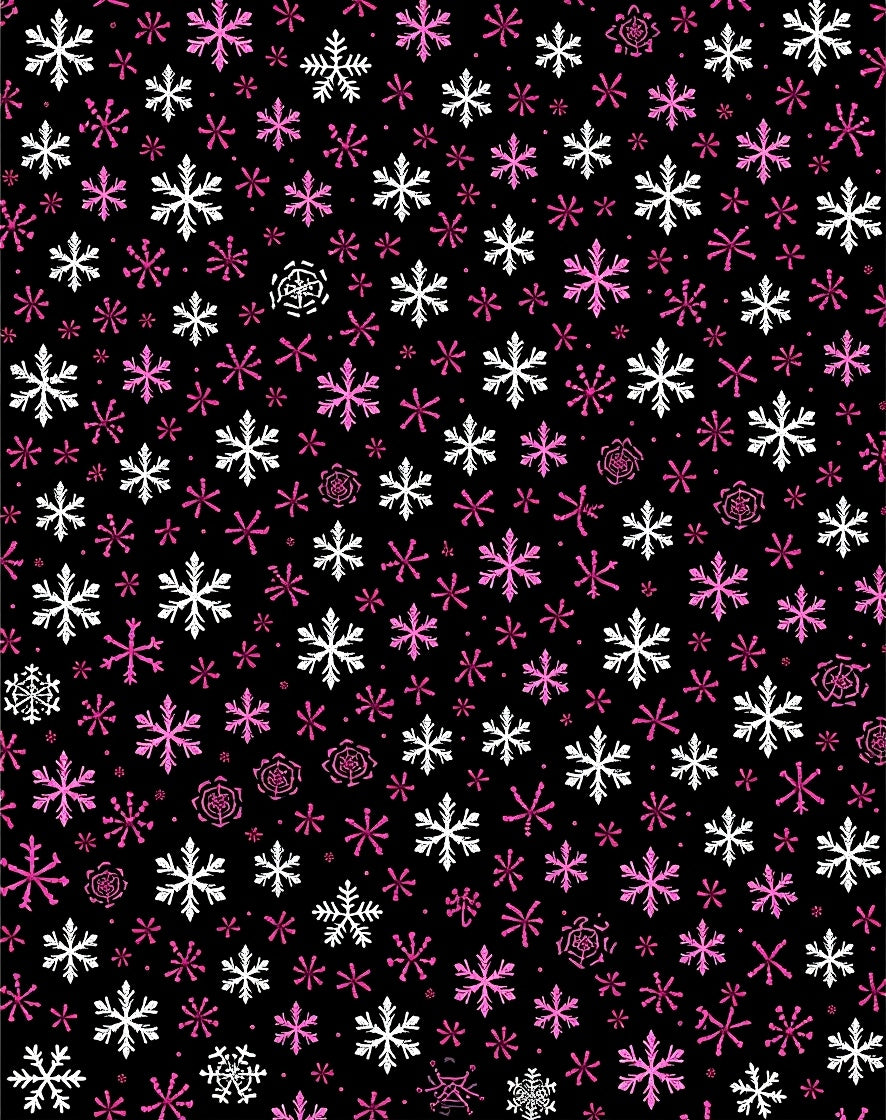 Pink White Snowflake Scatter Black Background Rug