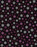 Pink White Snowflake Scatter Black Background Rug