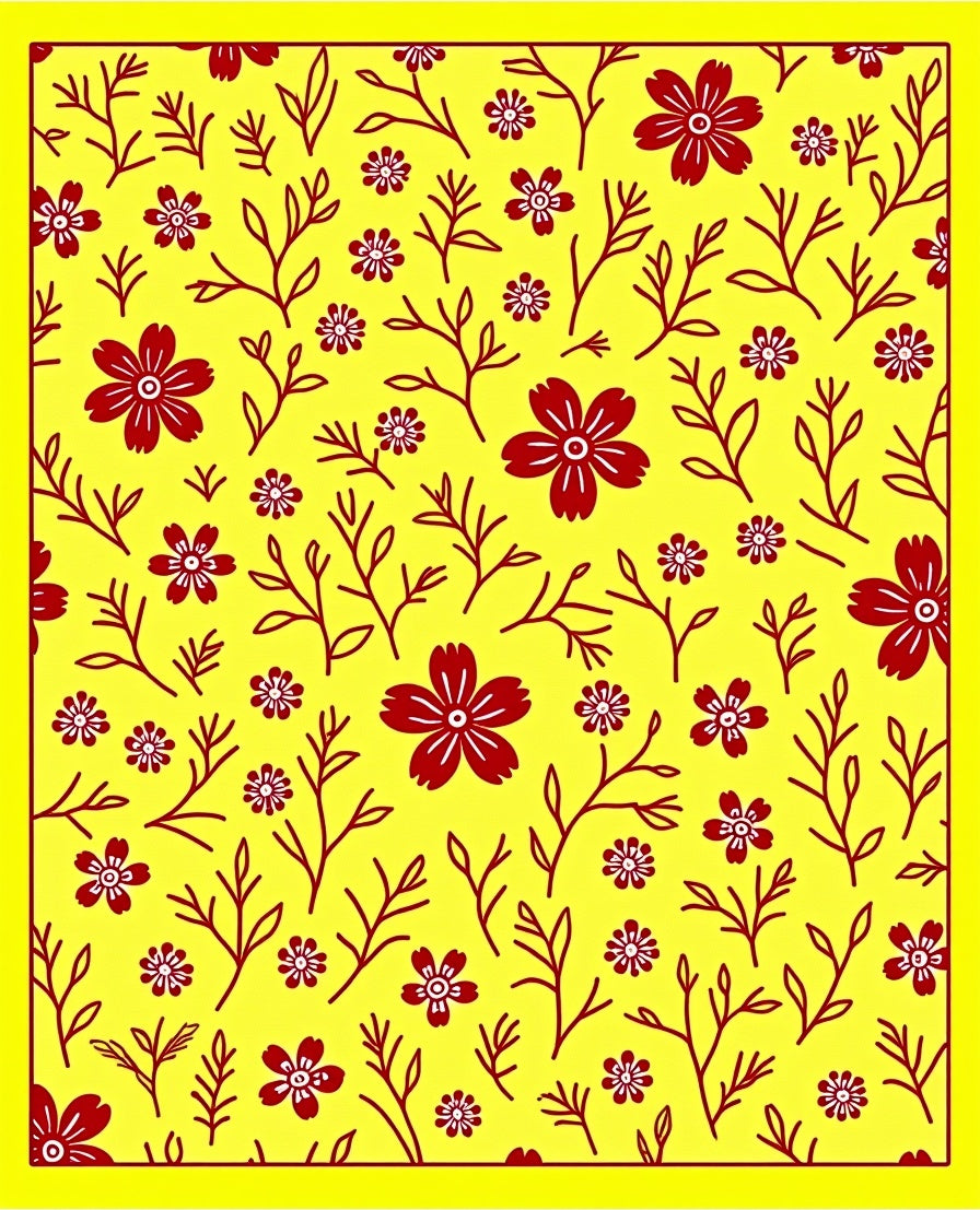 Sunny Yellow Red Floral Branch Rug