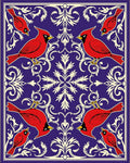 Crimson Cardinals Blue Floral Scroll Rug