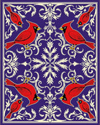 Crimson Cardinals Blue Floral Scroll Rug