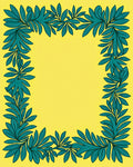 Teal Leaf Border Yellow Oval Rug