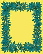 Teal Leaf Border Yellow Oval Rug