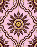 Pink Burgundy Sunburst Scroll Rug