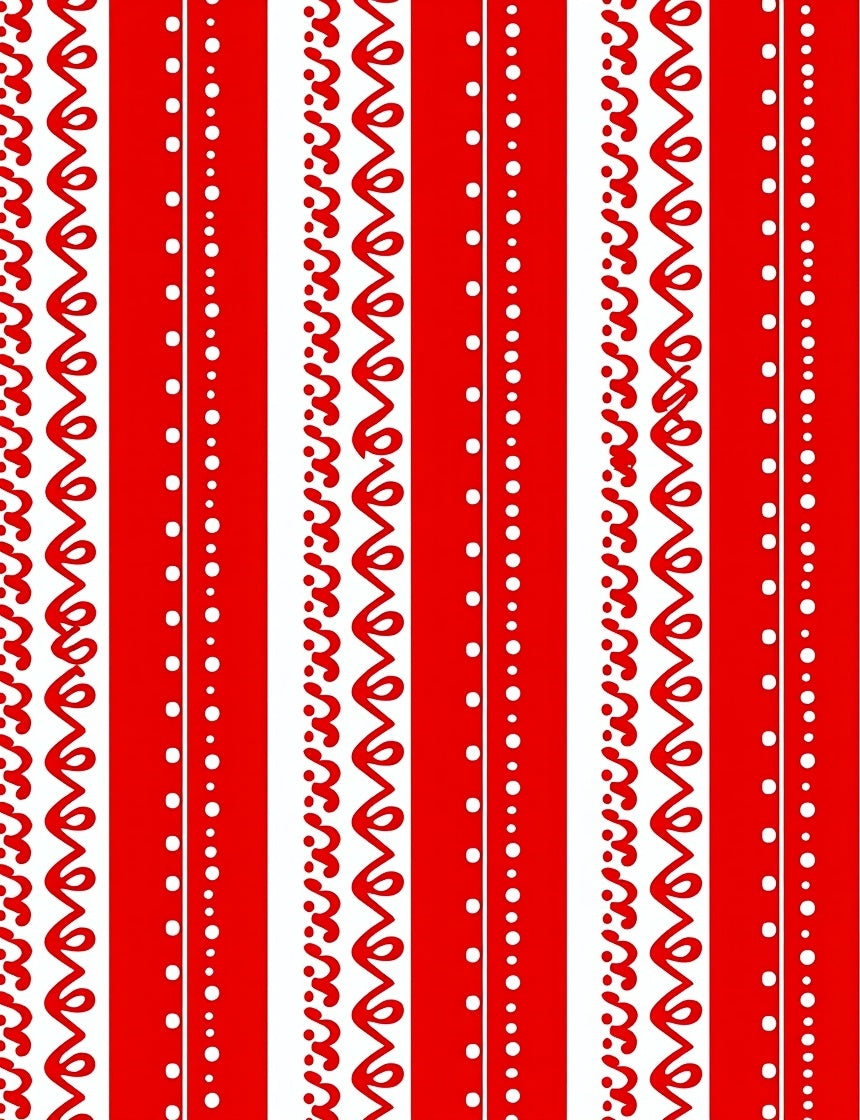 Red White Stripe Curlicue Dot Rug