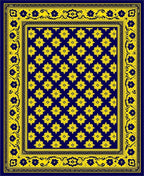 Deep Blue Yellow Floral Medallion Rug