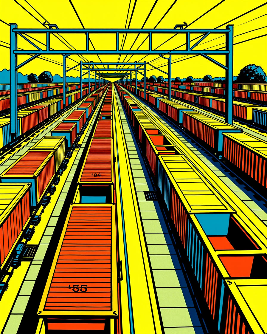 Bold Yellow Rail Yard Cargo Rug