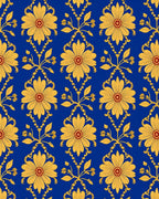 Royal Blue Yellow Floral Damask Rug