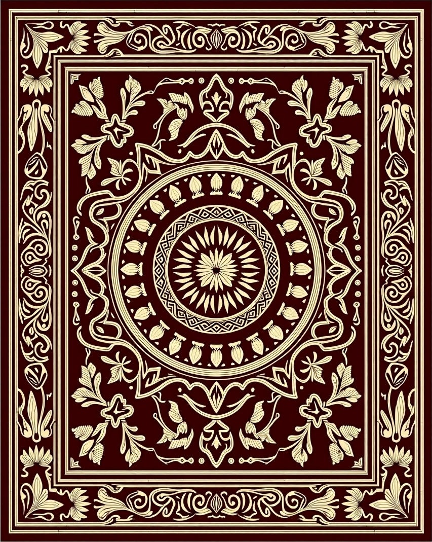 Maroon Cream Intricate Floral Medallion Rug