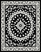 Black White Floral Medallion Border Rug