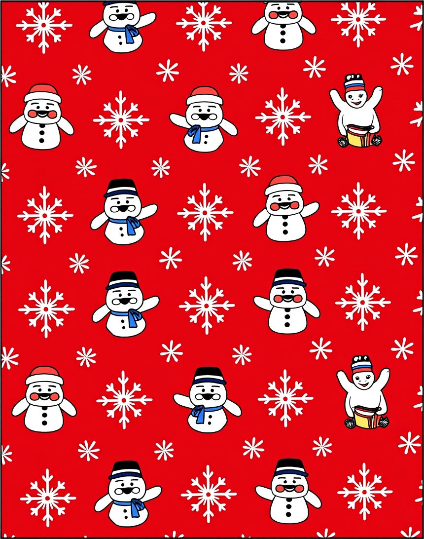 Festive Snowman Snowflake Red Christmas Rug