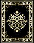 Elegant Gold Floral Scrollwork On Black Rug