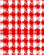 Red White Distressed Houndstooth Check Rug