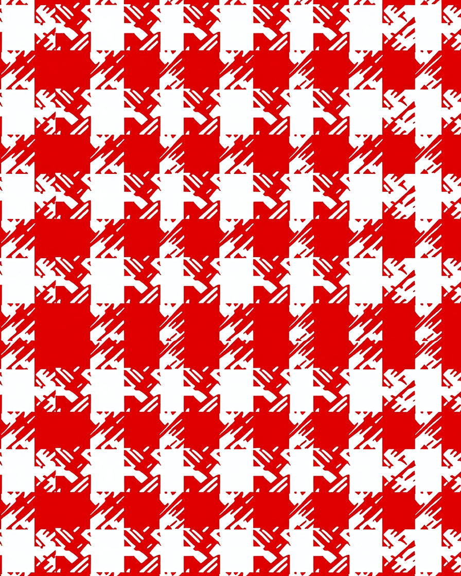 Red White Distressed Houndstooth Check Rug