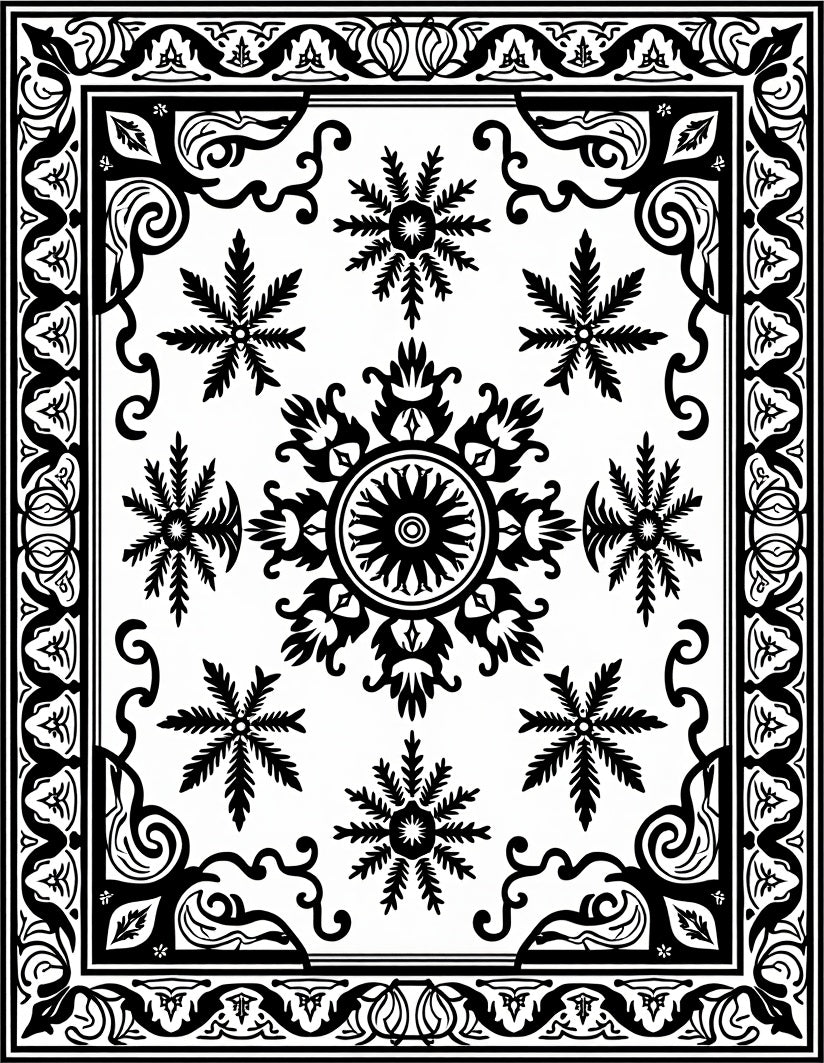 Ornate Black White Starburst Medallion Rug