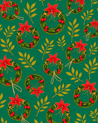 Festive Green Wreath Poinsettia Foliage Rug
